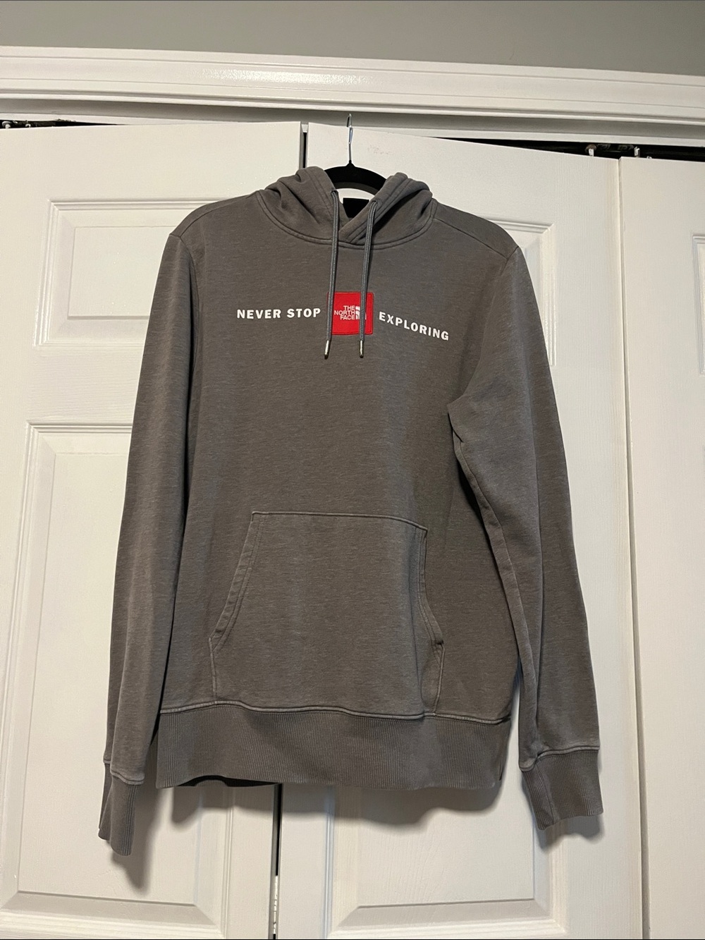 North Face Gray 'Never Stop Exploring' Hooded Sweatshirt